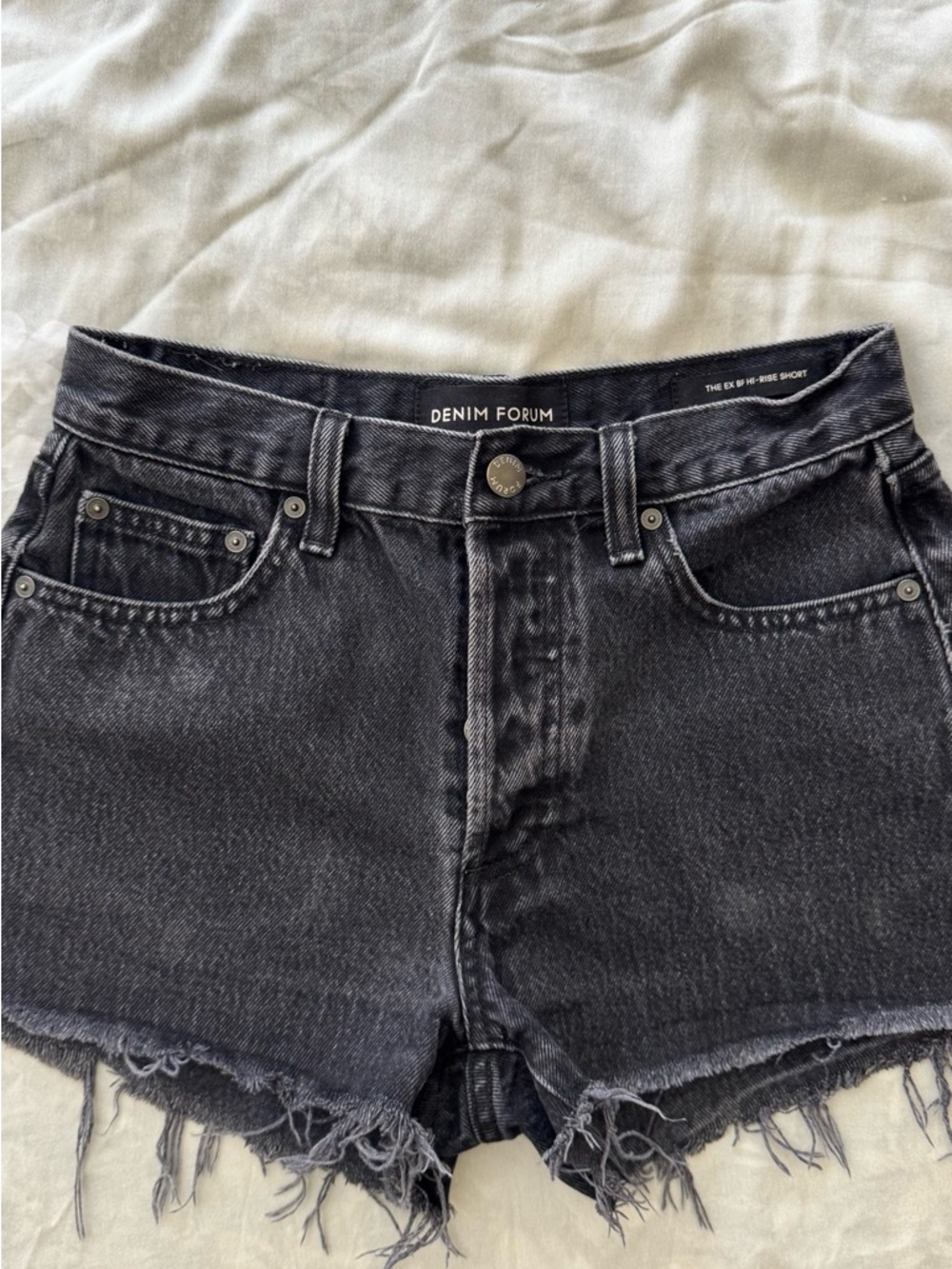 Denim Forum Black Washed Frayed Hem Jean Shorts